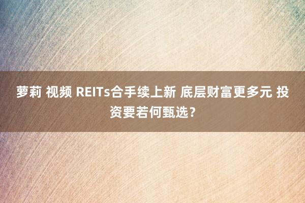 萝莉 视频 REITs合手续上新 底层财富更多元 投资要若何甄选？